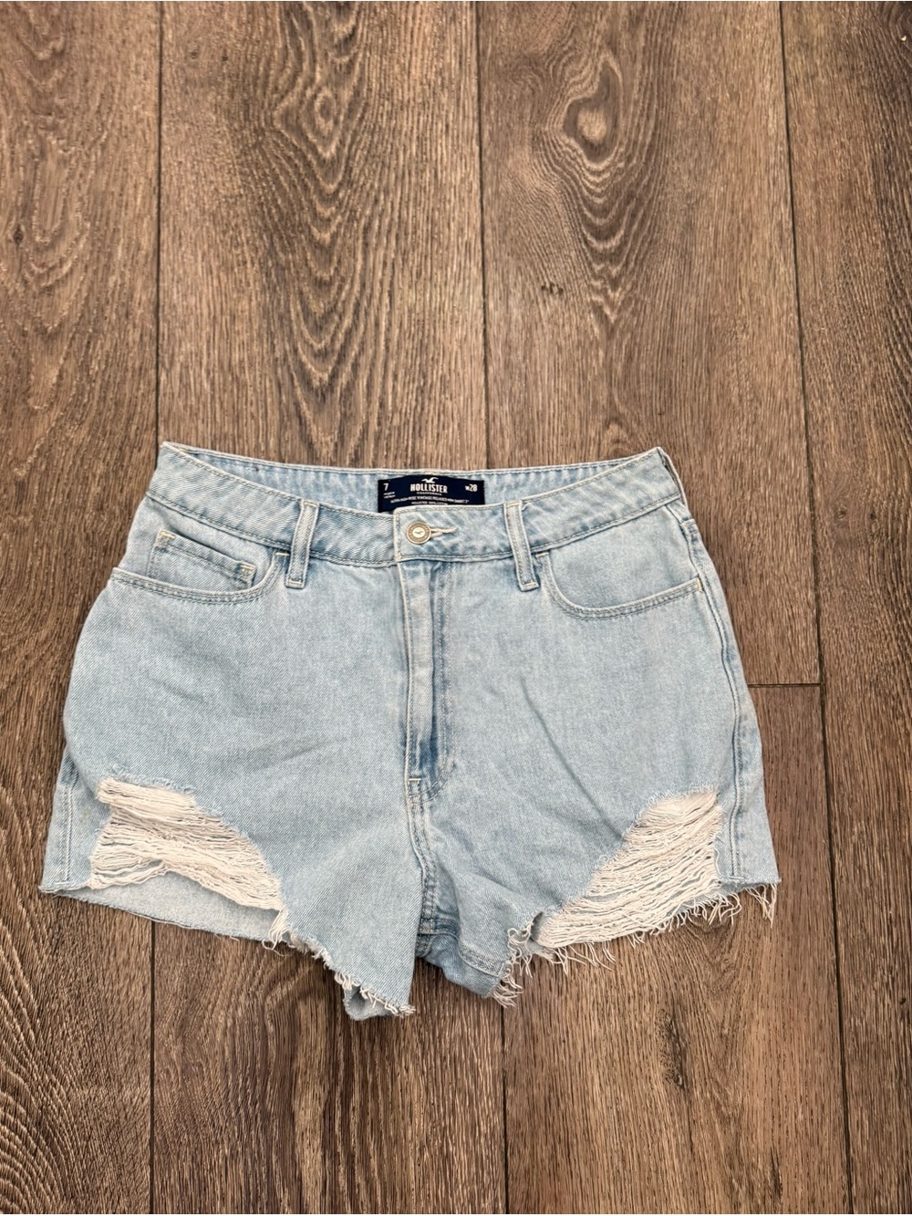 Hollister Light Blue Distressed Denim Shorts